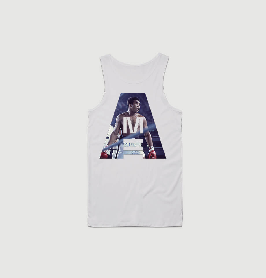 MAE Icon With Muhammad Ali Image Mens Tank Top White